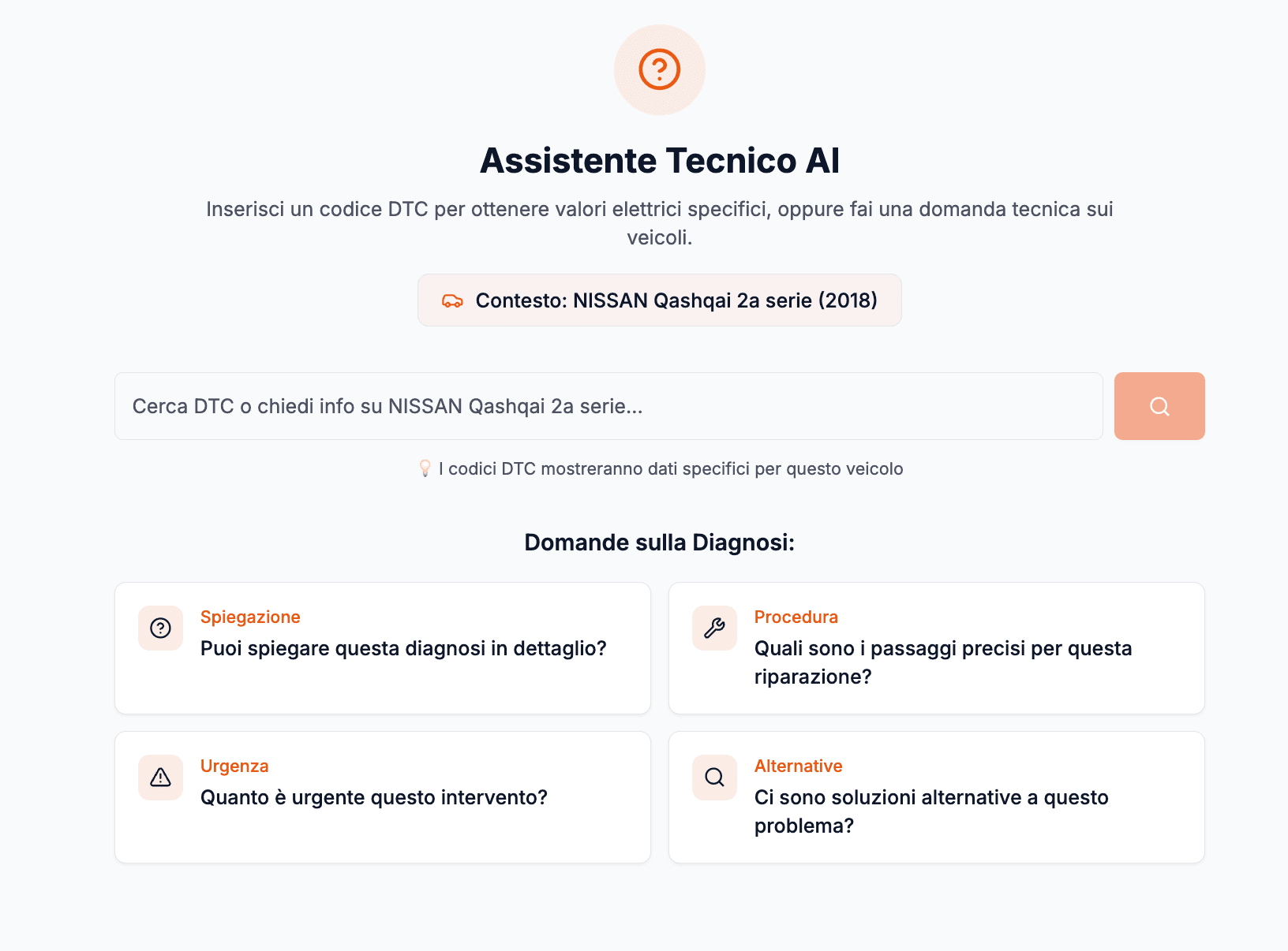 Schermata assistente AI PitPro Next: suggerimenti diagnosi su sintomi cliente